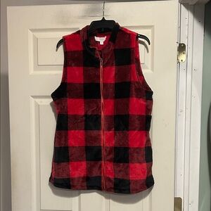Weekend Suzanne Betro Red and Black Fleece Buffalo Plaid Vest Size XL